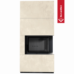 Каминокомплект Kratki PRO FLOKI OXIDE BIANCO угловое стекло справа (Чёрная футеровка)