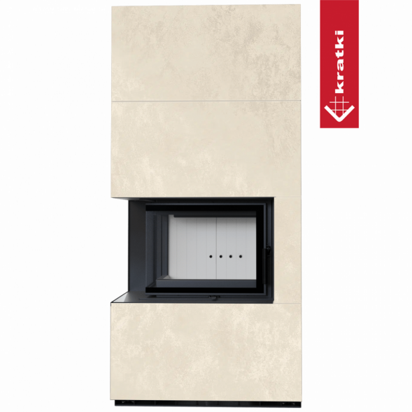 Каминокомплект Kratki PRO FLOKI BOX OXIDE BIANCO, угловое стекло слева (Белая футеровка)