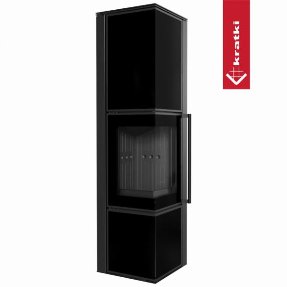 Печь Kratki PRO TORA/L 8 кВт, чёрное стекло (Черная футеровка, с доводчиком)