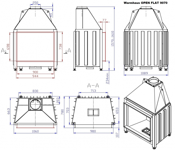Открытая каминная топка FLAT 90/70